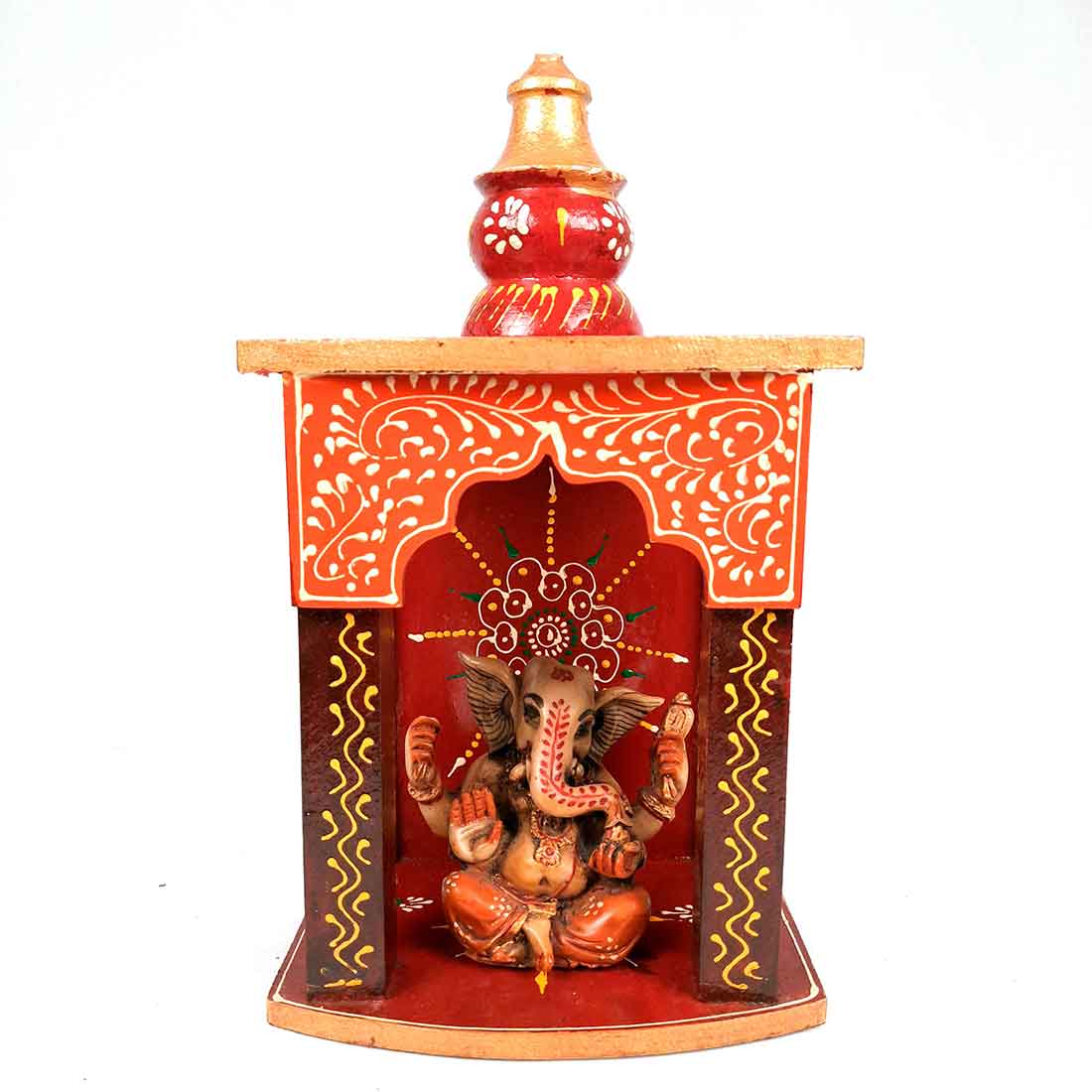 Pooja Mandir for Your Puja Ghar | Wooden Wall Hanging Puja Stand | God Temple For Home Office & Shop With Detachable Gumbad - 10 Inch