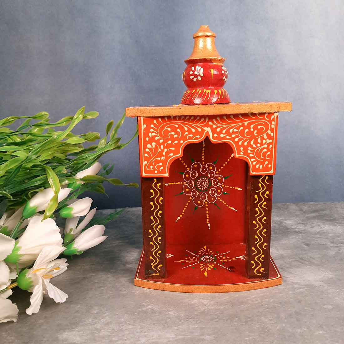 Pooja Mandir for Your Puja Ghar | Wooden Wall Hanging Puja Stand | God Temple For Home Office & Shop With Detachable Gumbad - 10 Inch