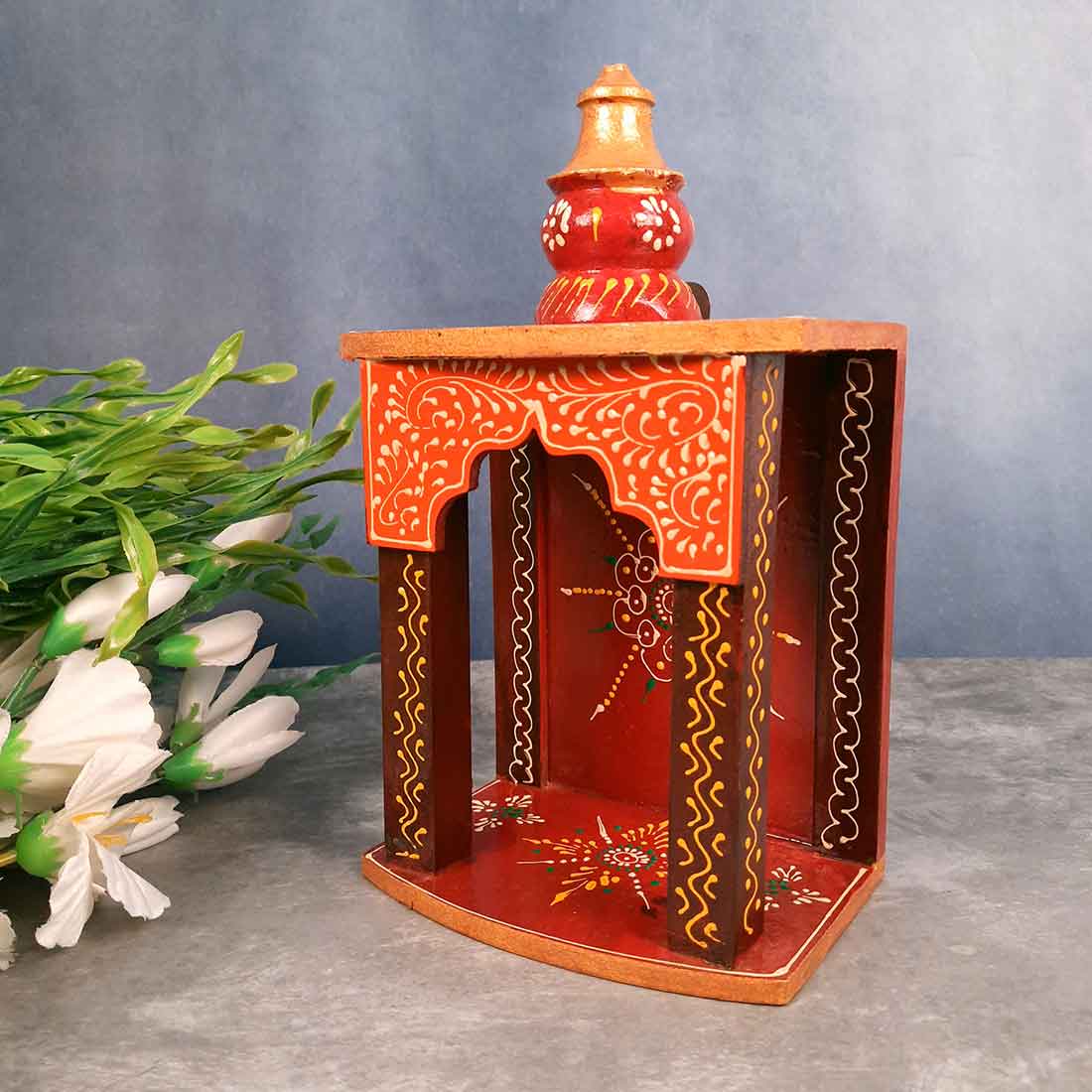 Pooja Mandir for Your Puja Ghar | Wooden Wall Hanging Puja Stand | God Temple For Home Office & Shop With Detachable Gumbad - 10 Inch