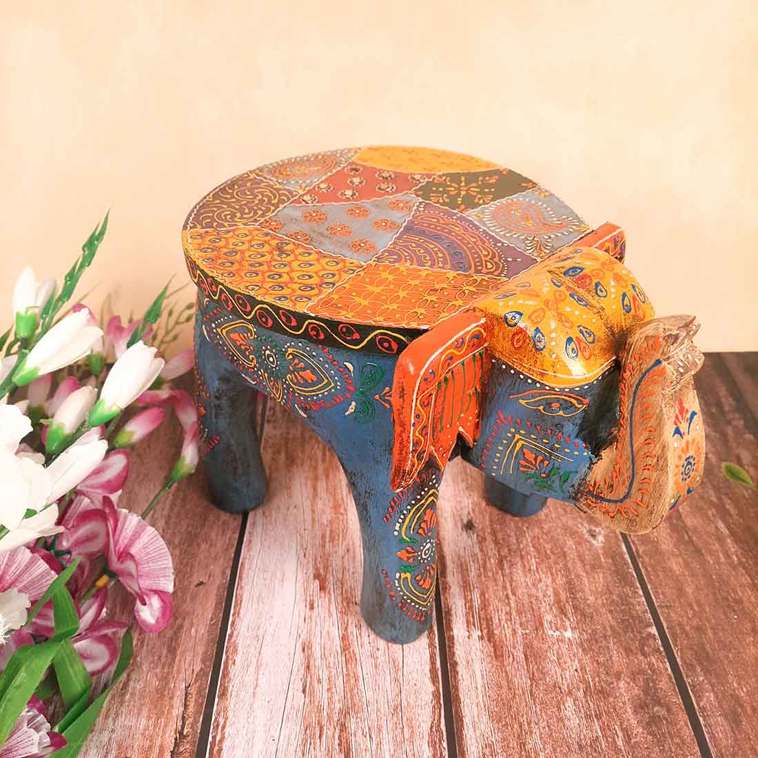 Wooden Stool - Elephant Design | Elephant Table - For Placing Small Pots & Tea Lights - For Home, Living Room Decor & Gifts - 11 Inch - Apkamart #Style_Design 3