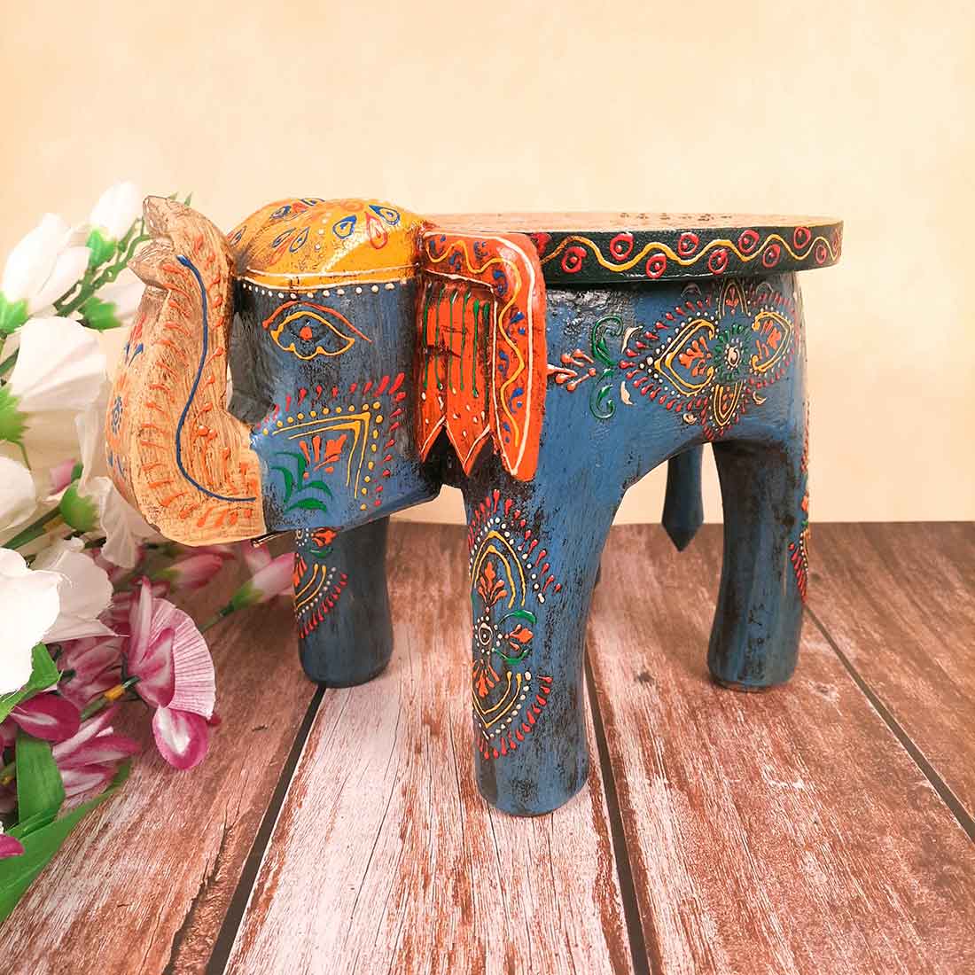 Wooden Stool - Elephant Design | Elephant Table - For Placing Small Pots & Tea Lights - For Home, Living Room Decor & Gifts - 11 Inch - Apkamart #Style_Design 3