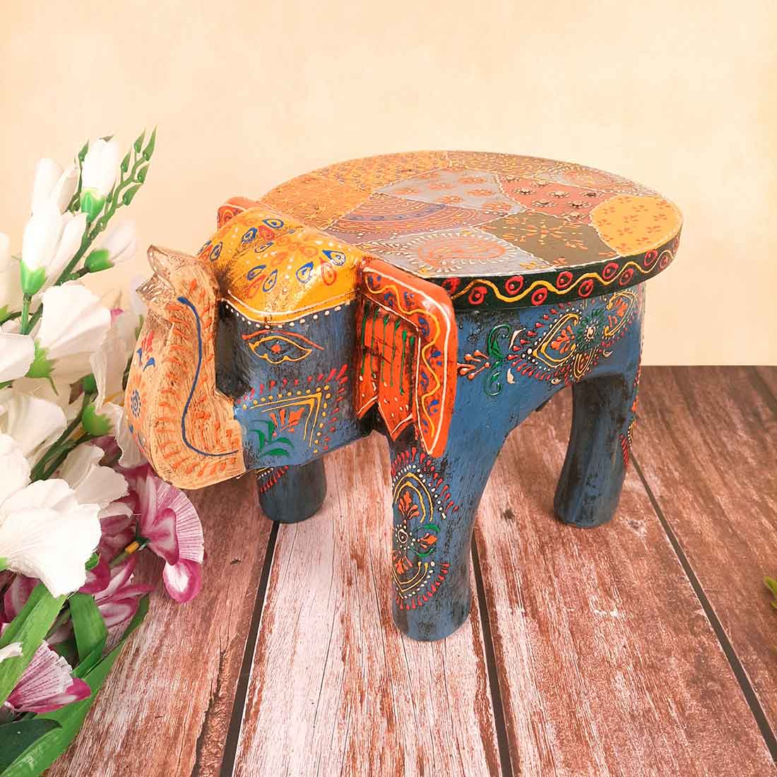Wooden Stool - Elephant Design | Elephant Table - For Placing Small Pots & Tea Lights - For Home, Living Room Decor & Gifts - 11 Inch - Apkamart #Style_Design 3