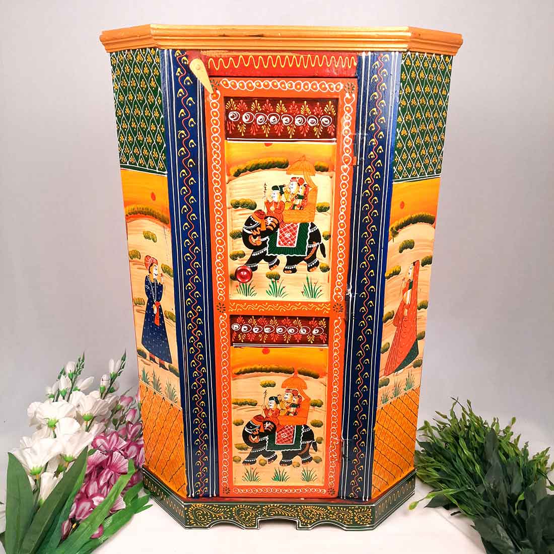 Almirah Corner Rack With Two Drawers | Wooden Cabinet Cum Storage Drawer - for Home, Living Room Decor, Corner Decoration & Gifts - 30 Inch