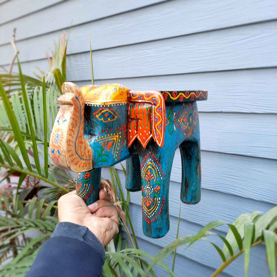 Wooden Stool - Elephant Design | Elephant Table - For Placing Small Pots & Tea Lights - For Home, Living Room Decor & Gifts - 11 Inch - Apkamart #Style_Design 3