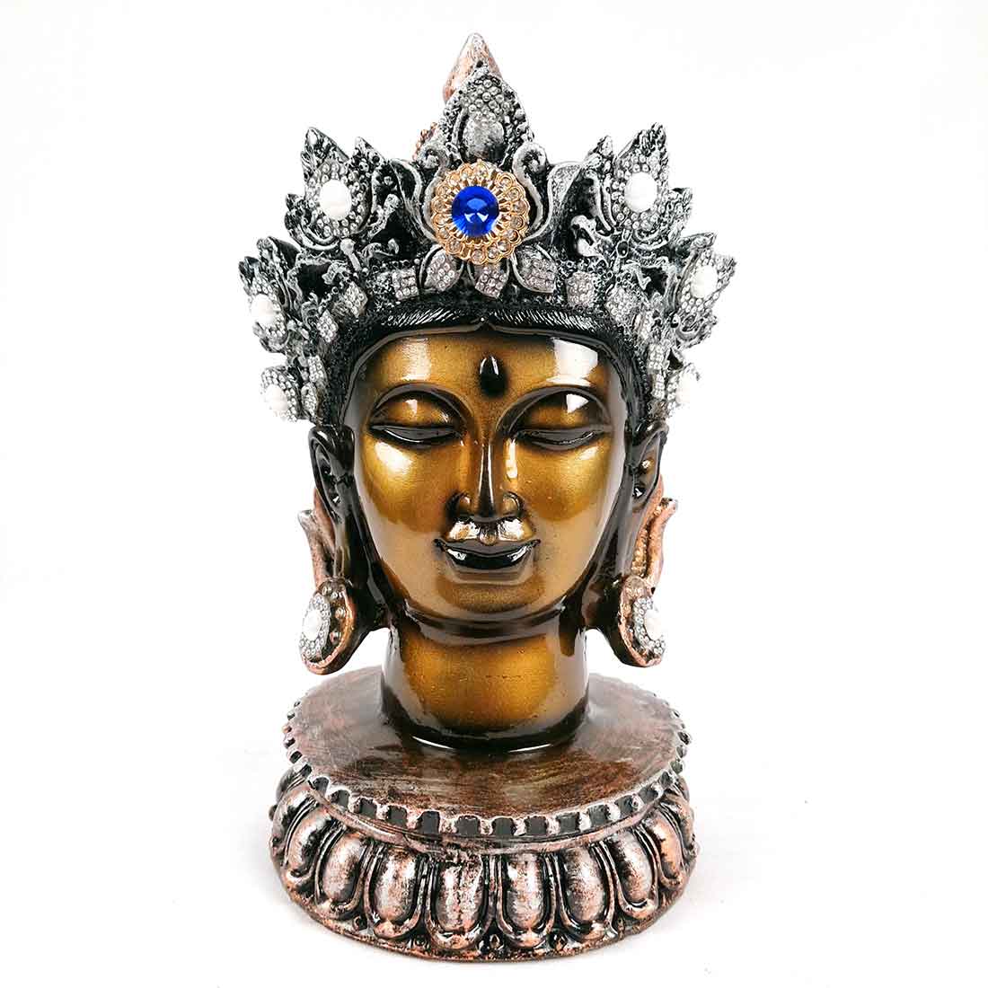 Buddha Head Statue | Buddha Face Showpiece - for Home & Spiritual Decor - 10 Inch #color_Green