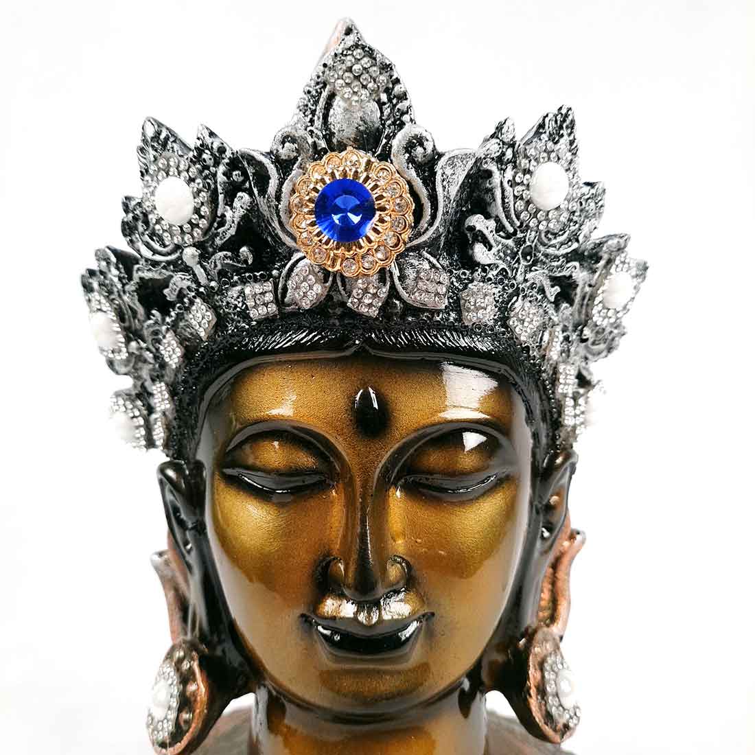 Buddha Head Statue | Buddha Face Showpiece - for Home & Spiritual Decor - 10 Inch #color_Green