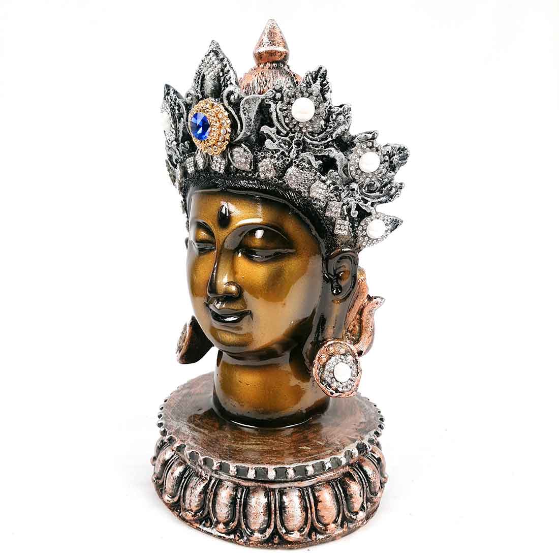 Buddha Head Statue | Buddha Face Showpiece - for Home & Spiritual Decor - 10 Inch #color_Green