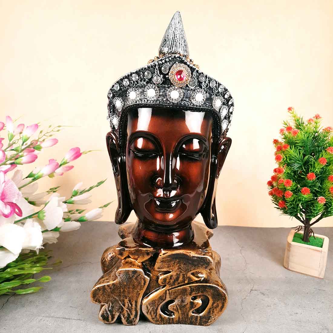 Buddha Head Statue | Decorative Buddha Idol Showpiece -for Home, Living Room, Table Decoration & Gifts - 16 Inch