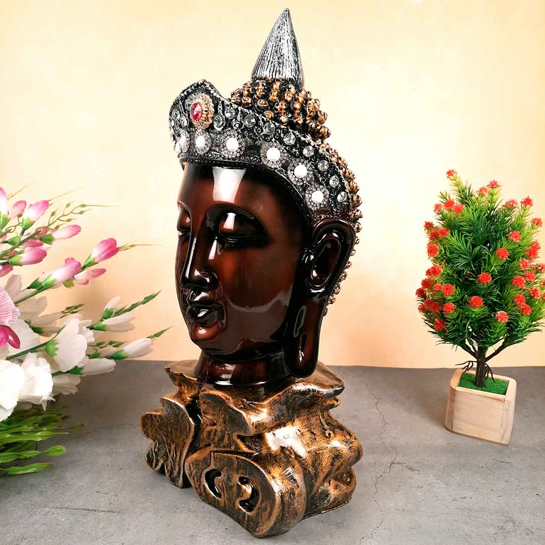 Buddha Head Statue | Decorative Buddha Idol Showpiece -for Home, Living Room, Table Decoration & Gifts - 16 Inch