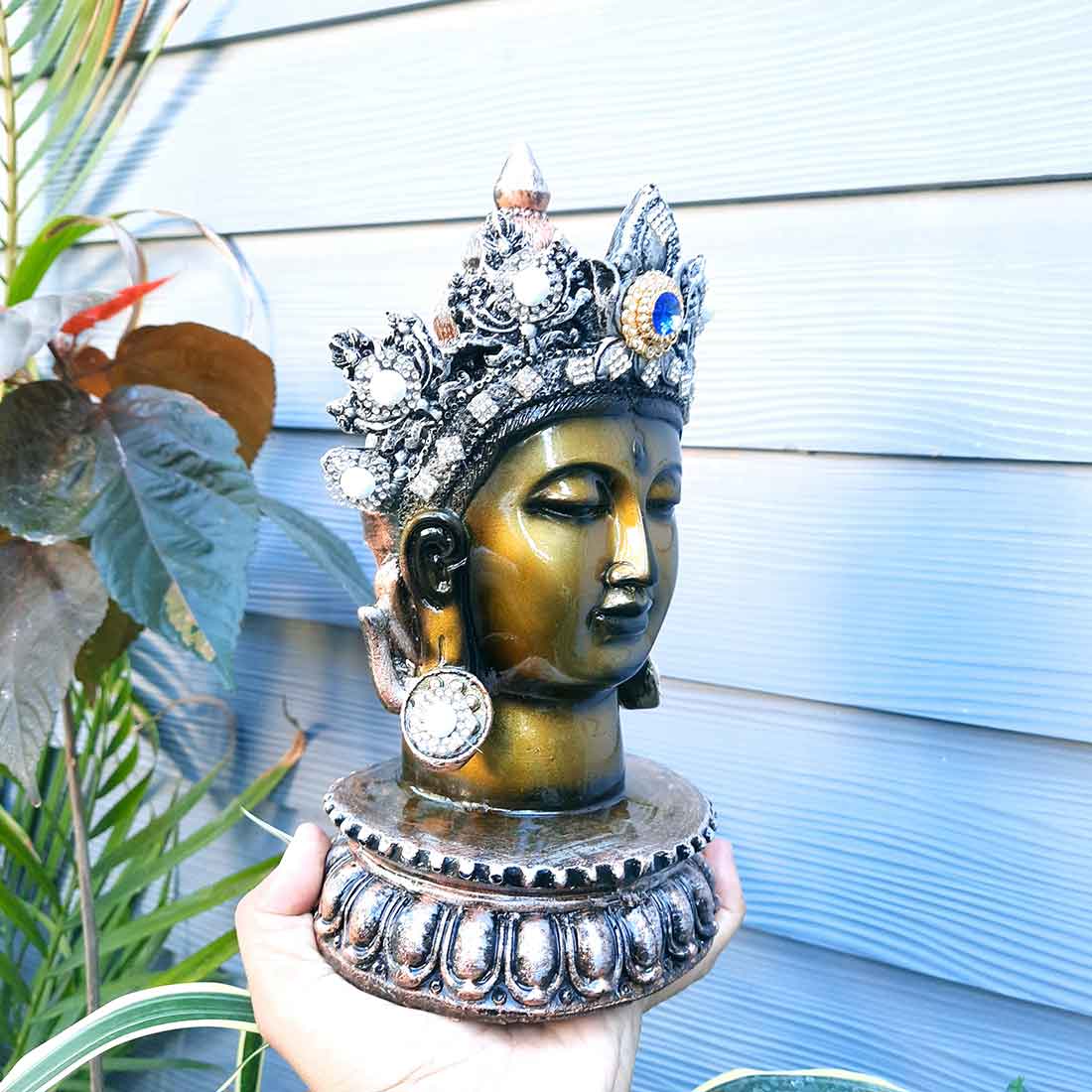 Buddha Head Statue | Buddha Face Showpiece - for Home & Spiritual Decor - 10 Inch #color_Green
