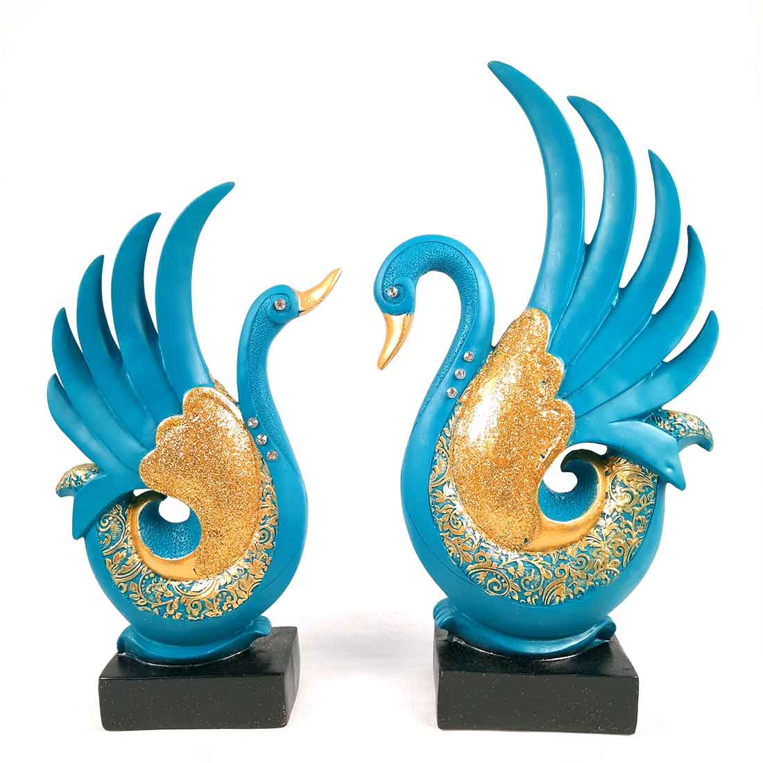 Couple Swan Pair Showpiece - For Home Decor & Gift - Set of 2 - 11 Inch-Apkamart #Color_Blue