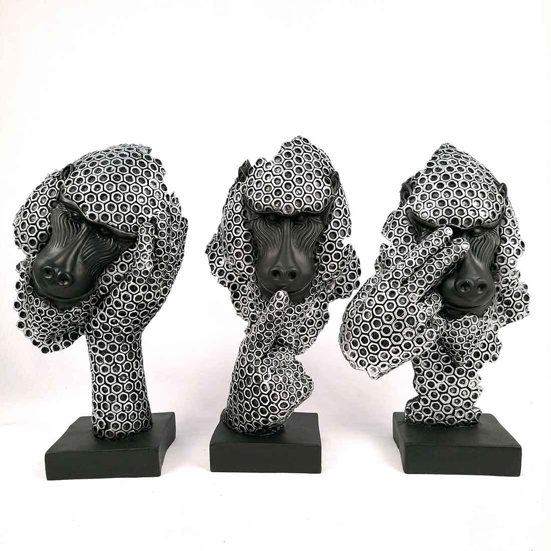 3 Monkey Showpiece Set - Apkamart #Color_Silver