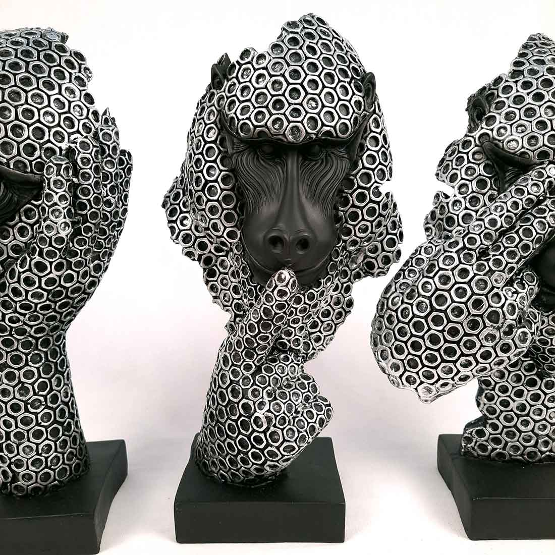 3 Monkey Showpiece Set - Apkamart #Color_Silver