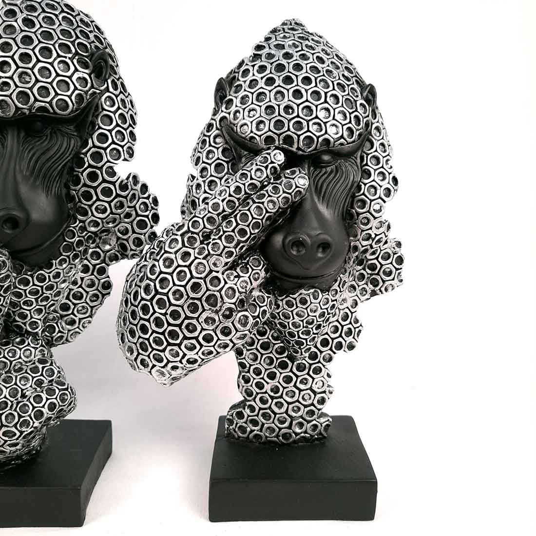 3 Monkey Showpiece Set - Apkamart #Color_Silver