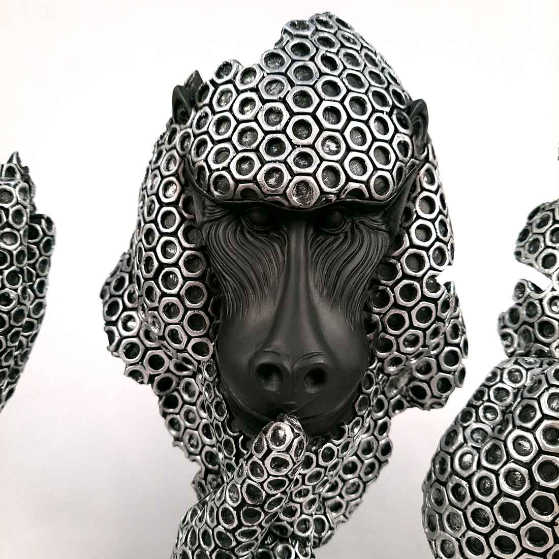 3 Monkey Showpiece Set - Apkamart #Color_Silver
