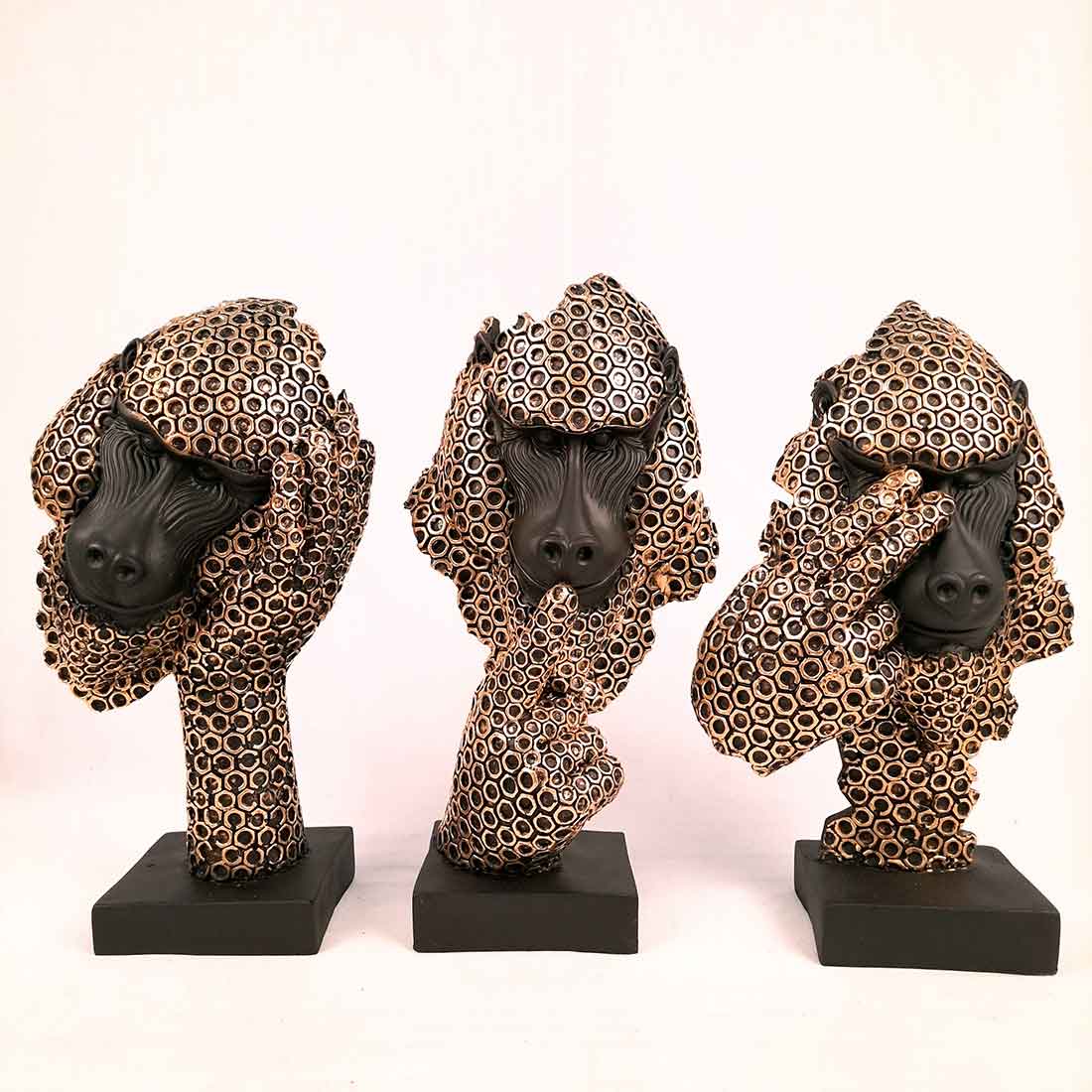 3 Monkey Showpiece Set - Apkamart #Color_Golden