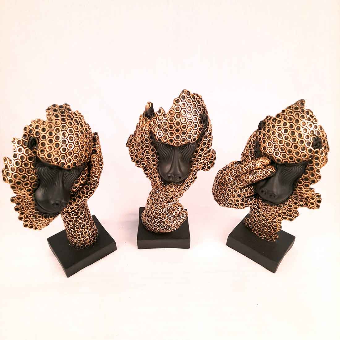 3 Monkey Showpiece Set - Apkamart #Color_Golden