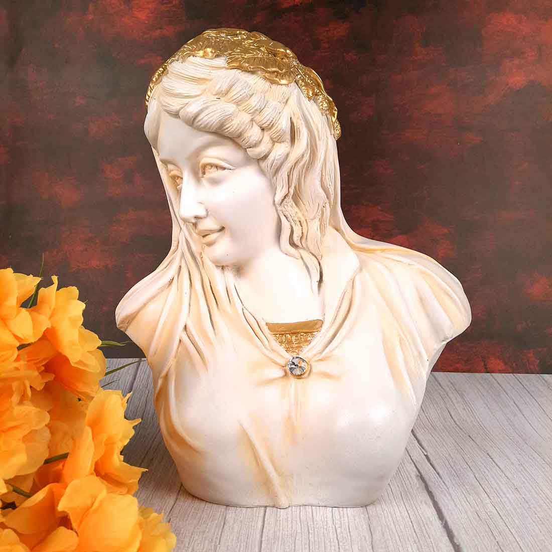 Vintage Lady Figurine White | Greek Statue Lady Bust - for Living Room, Home, Shelf Decor - 14 Inch
