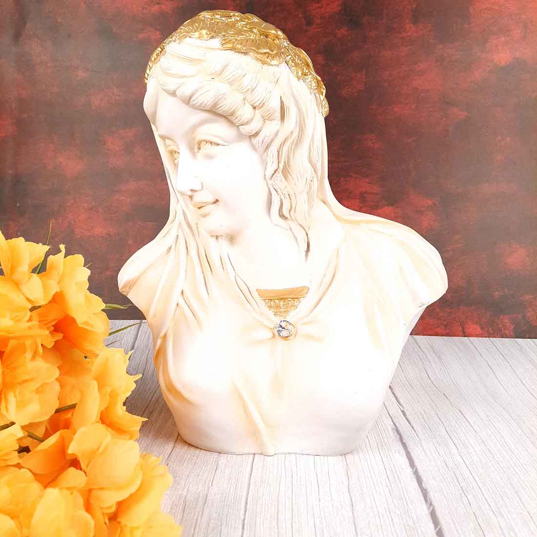 Vintage Lady Figurine White | Greek Statue Lady Bust - for Living Room, Home, Shelf Decor - 14 Inch