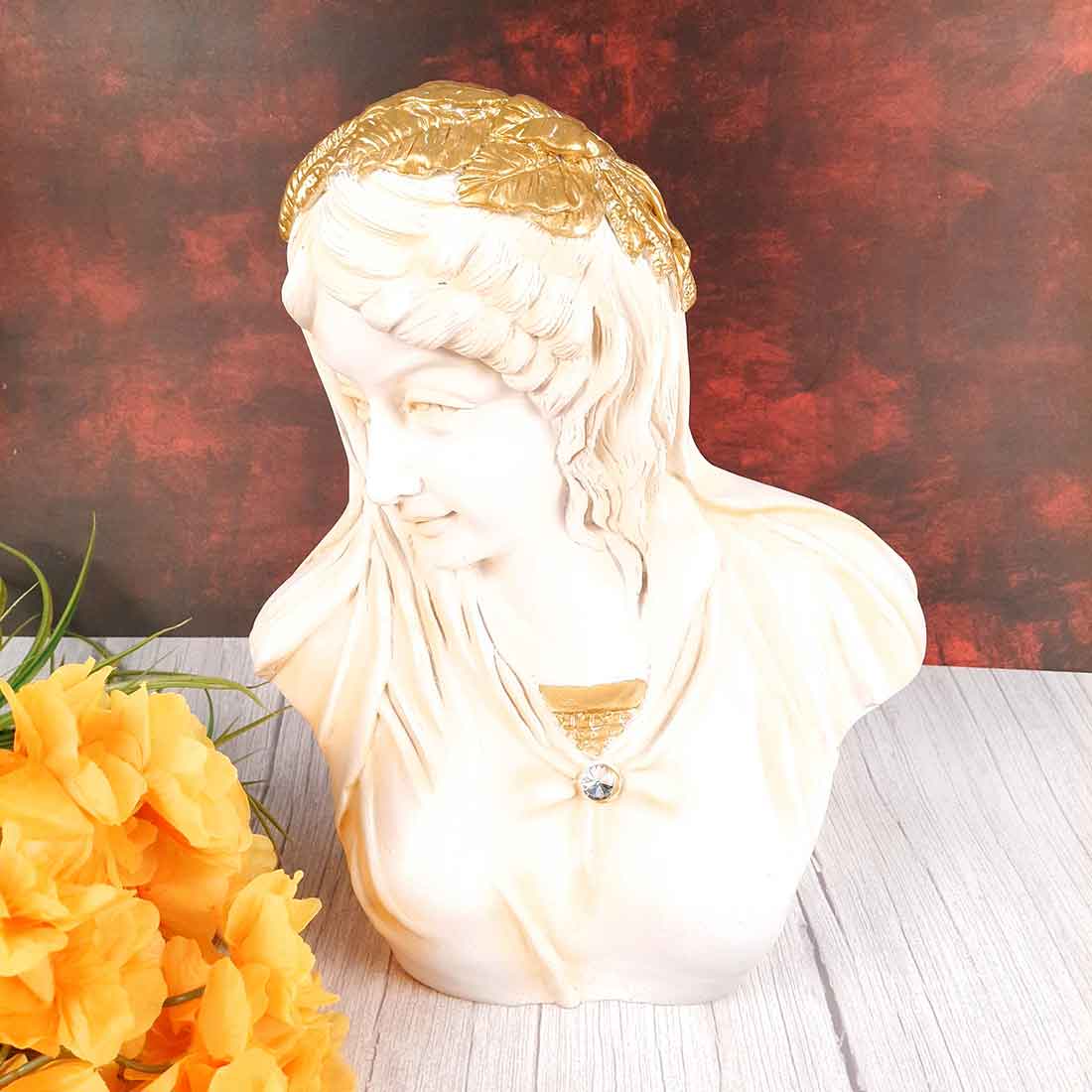 Vintage Lady Figurine White | Greek Statue Lady Bust - for Living Room, Home, Shelf Decor - 14 Inch