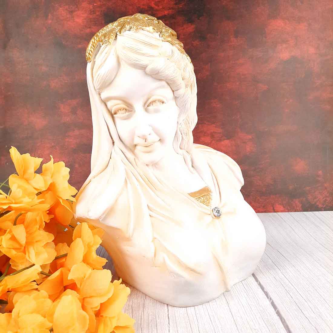 Vintage Lady Figurine White | Greek Statue Lady Bust - for Living Room, Home, Shelf Decor - 14 Inch