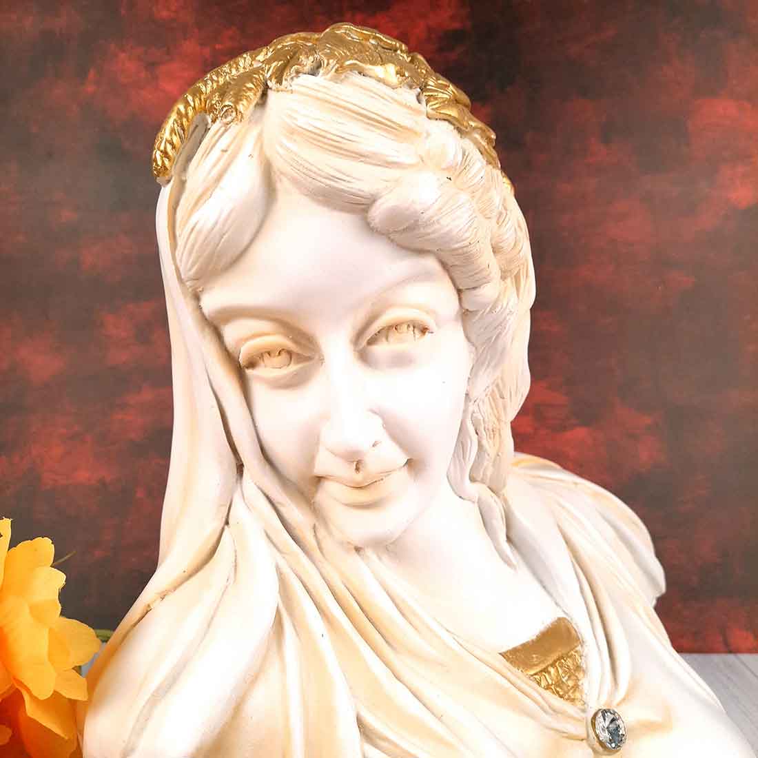 Vintage Lady Figurine White | Greek Statue Lady Bust - for Living Room, Home, Shelf Decor - 14 Inch