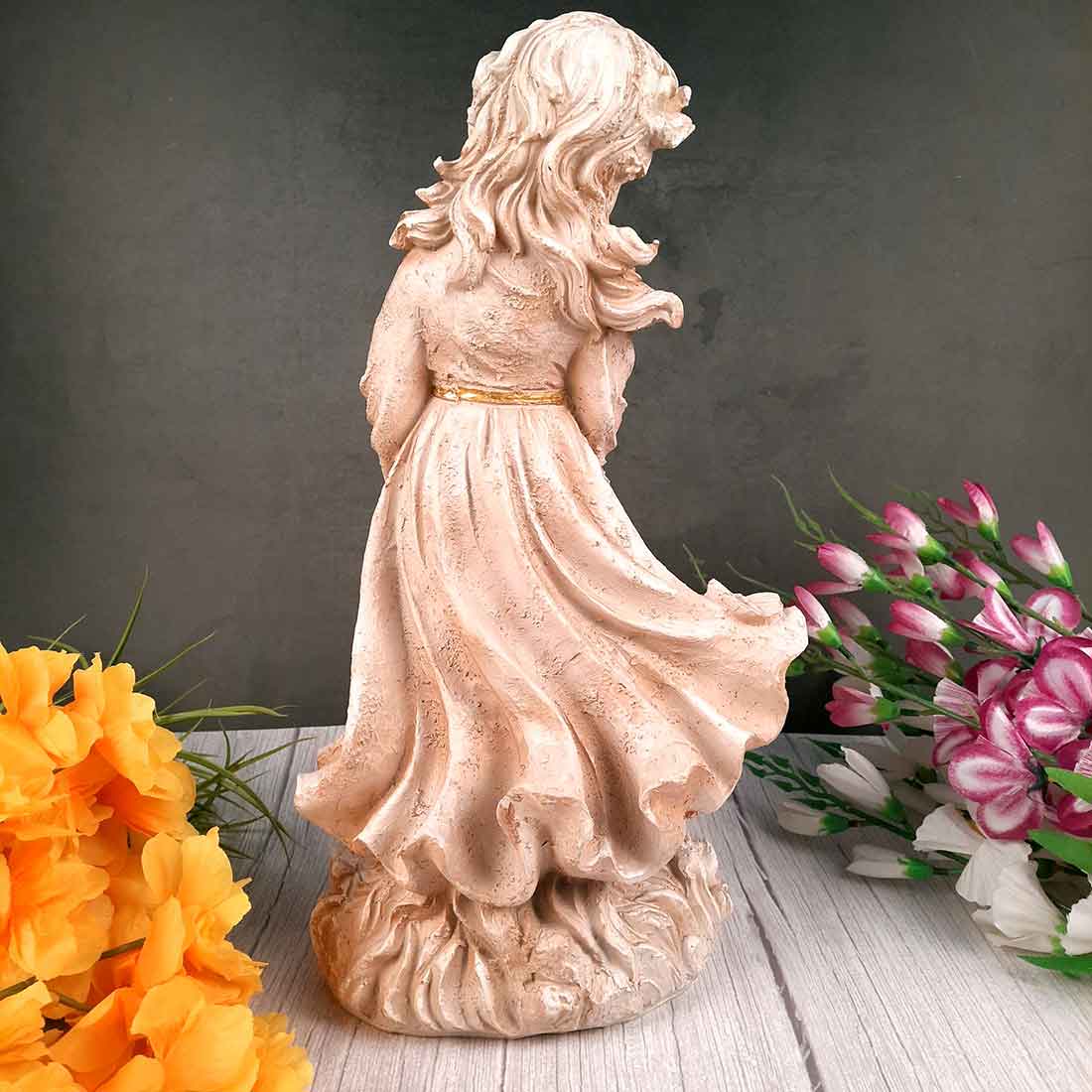 Girl With Basket Showpiece | White Lady Figurine - For Table Decor & Living Room - 17 inch