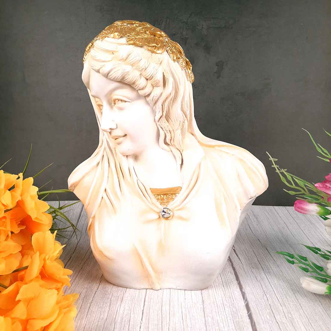Vintage Lady Figurine White | Greek Statue Lady Bust - for Living Room, Home, Shelf Decor - 14 Inch