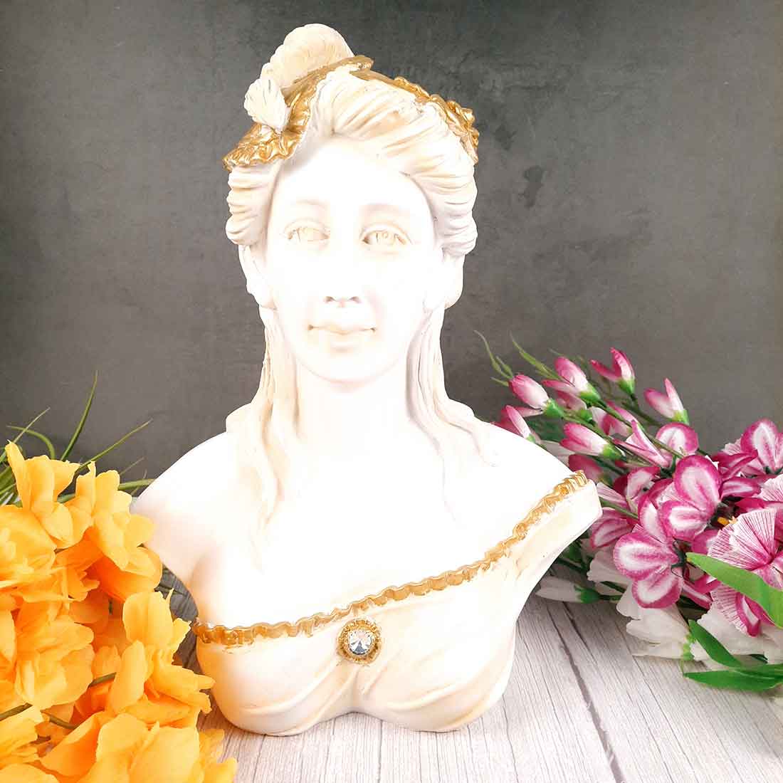 French Lady Antique Statue | Vintage Lady Figurine White - for Living Room, Home & Shelf Décor - 16 Inch