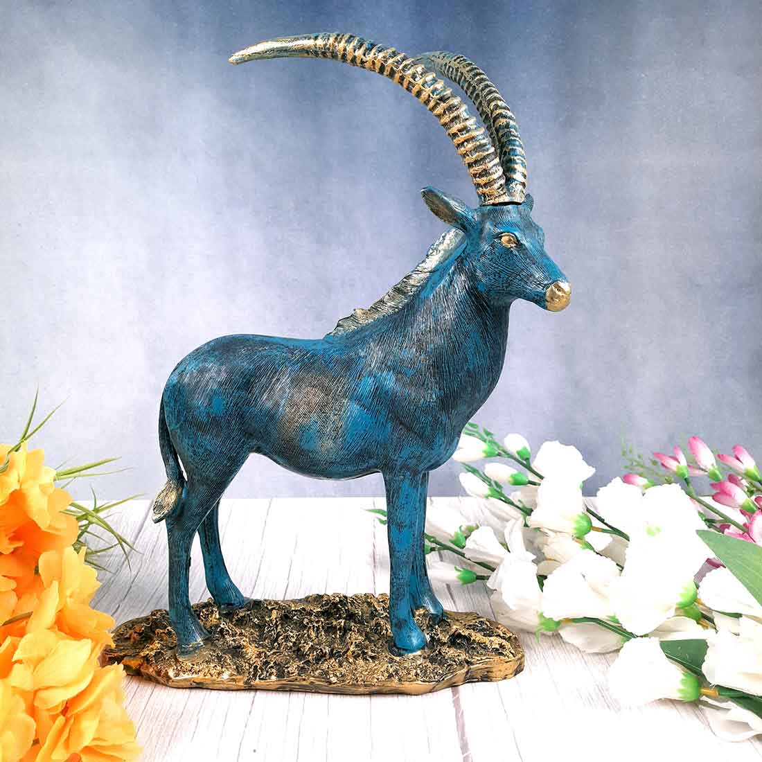 Standing Deer Big Showpiece | Hiran Statue - For Home Decor, Living Room & Gifts - 16 Inch - Apkamart #Color_Blue