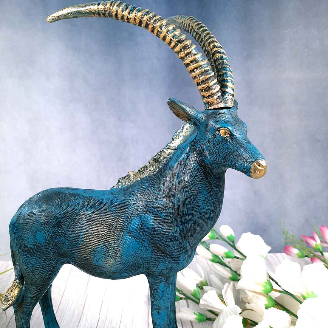Standing Deer Big Showpiece | Hiran Statue - For Home Decor, Living Room & Gifts - 16 Inch - Apkamart #Color_Blue