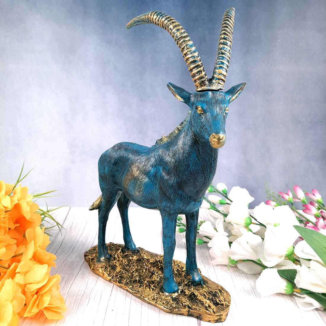 Standing Deer Big Showpiece | Hiran Statue - For Home Decor, Living Room & Gifts - 16 Inch - Apkamart #Color_Blue
