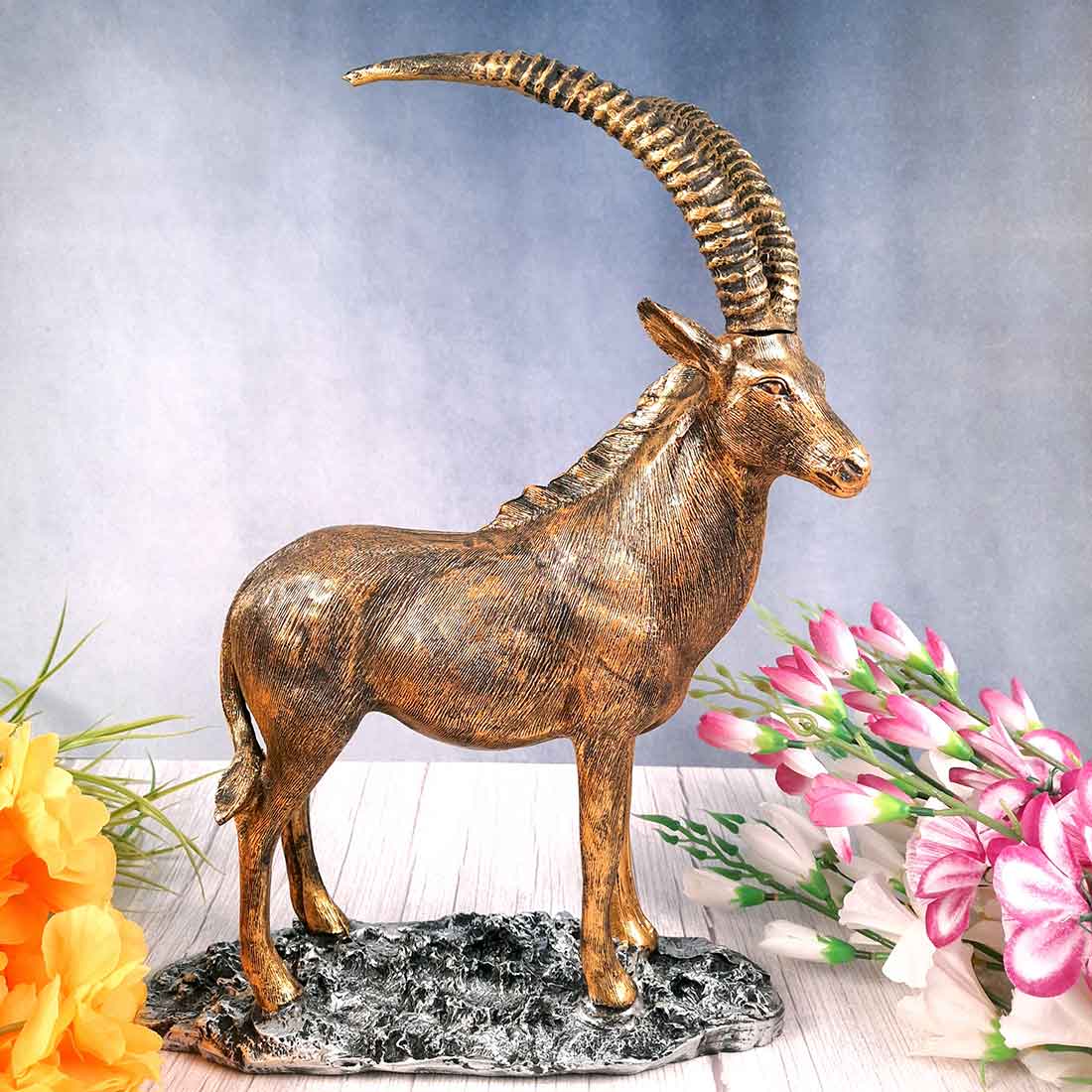 Standing Deer Big Showpiece | Hiran Statue - For Home Decor, Living Room & Gifts - 16 Inch - Apkamart #Color_Golden