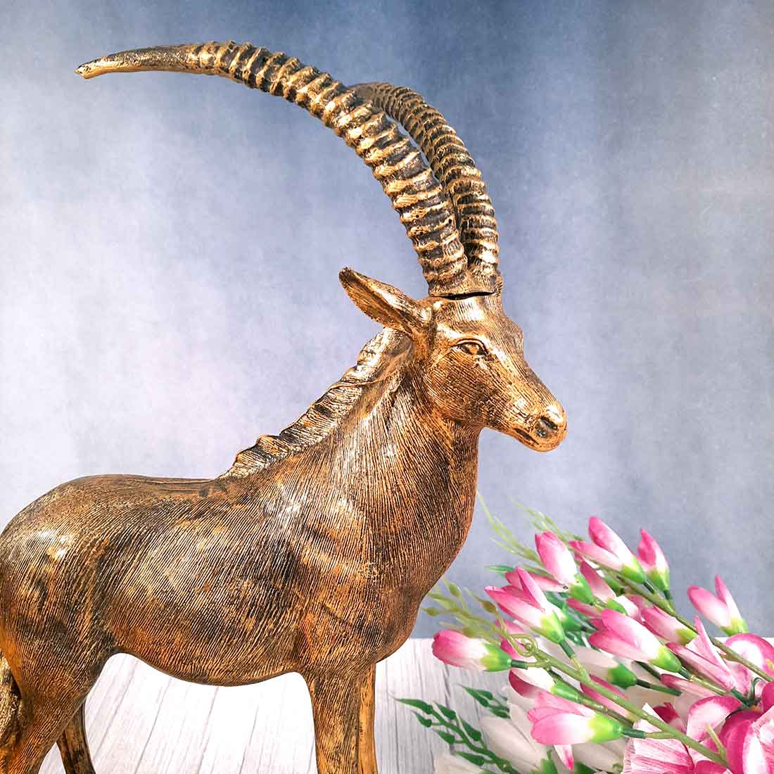 Standing Deer Big Showpiece | Hiran Statue - For Home Decor, Living Room & Gifts - 16 Inch - Apkamart #Color_Golden