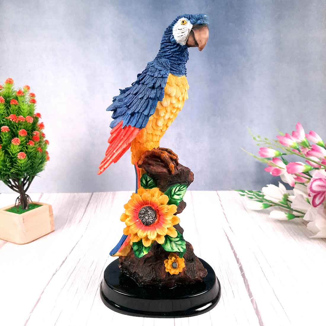 Cute Parrot Pair Showpiece - For Table, Living Room, Garden Decor & Gifts - 13 Inch - Apkamart #Color_Dark Blue-Pink