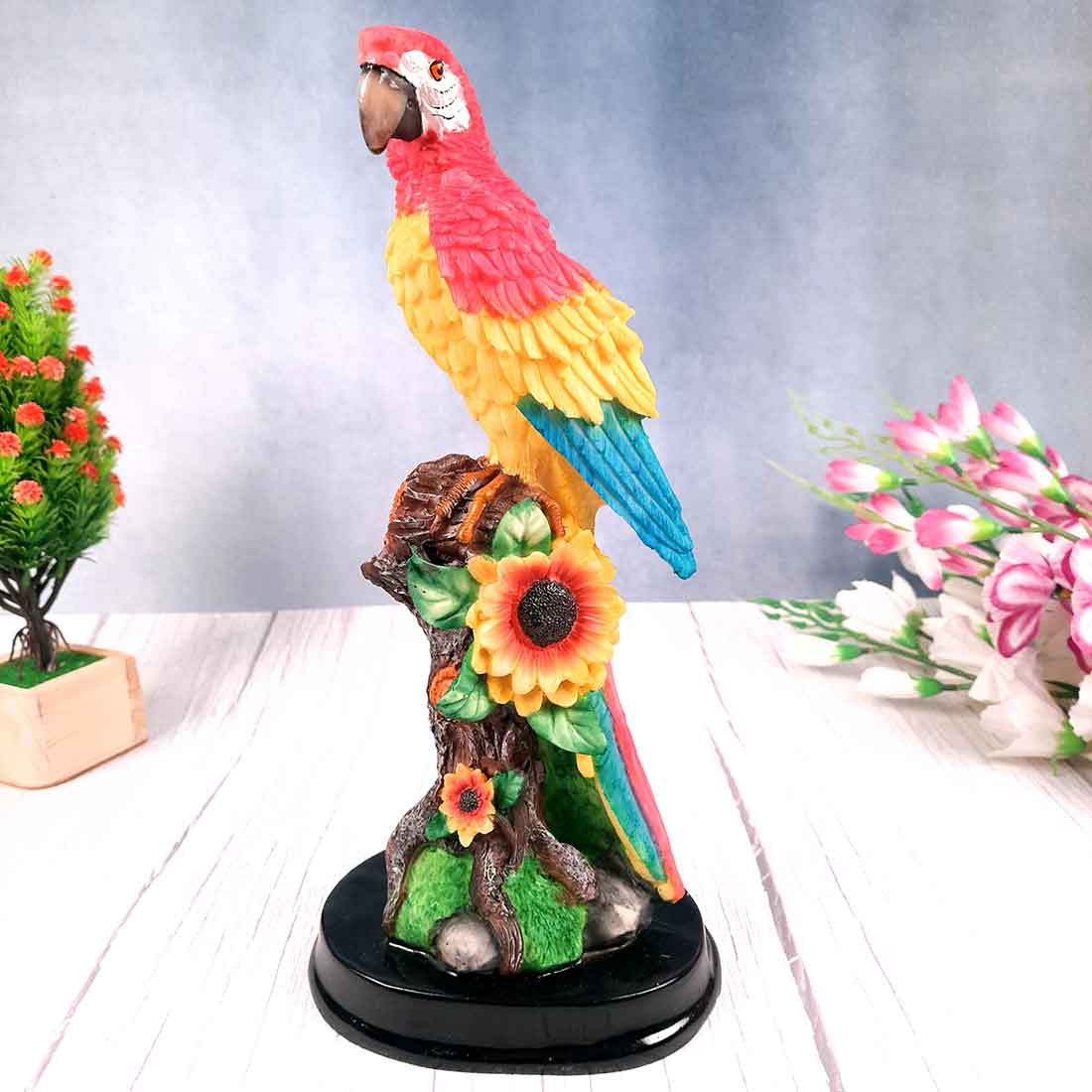 Cute Parrot Pair Showpiece - For Table, Living Room, Garden Decor & Gifts - 13 Inch - Apkamart #Color_Light Blue-Pink