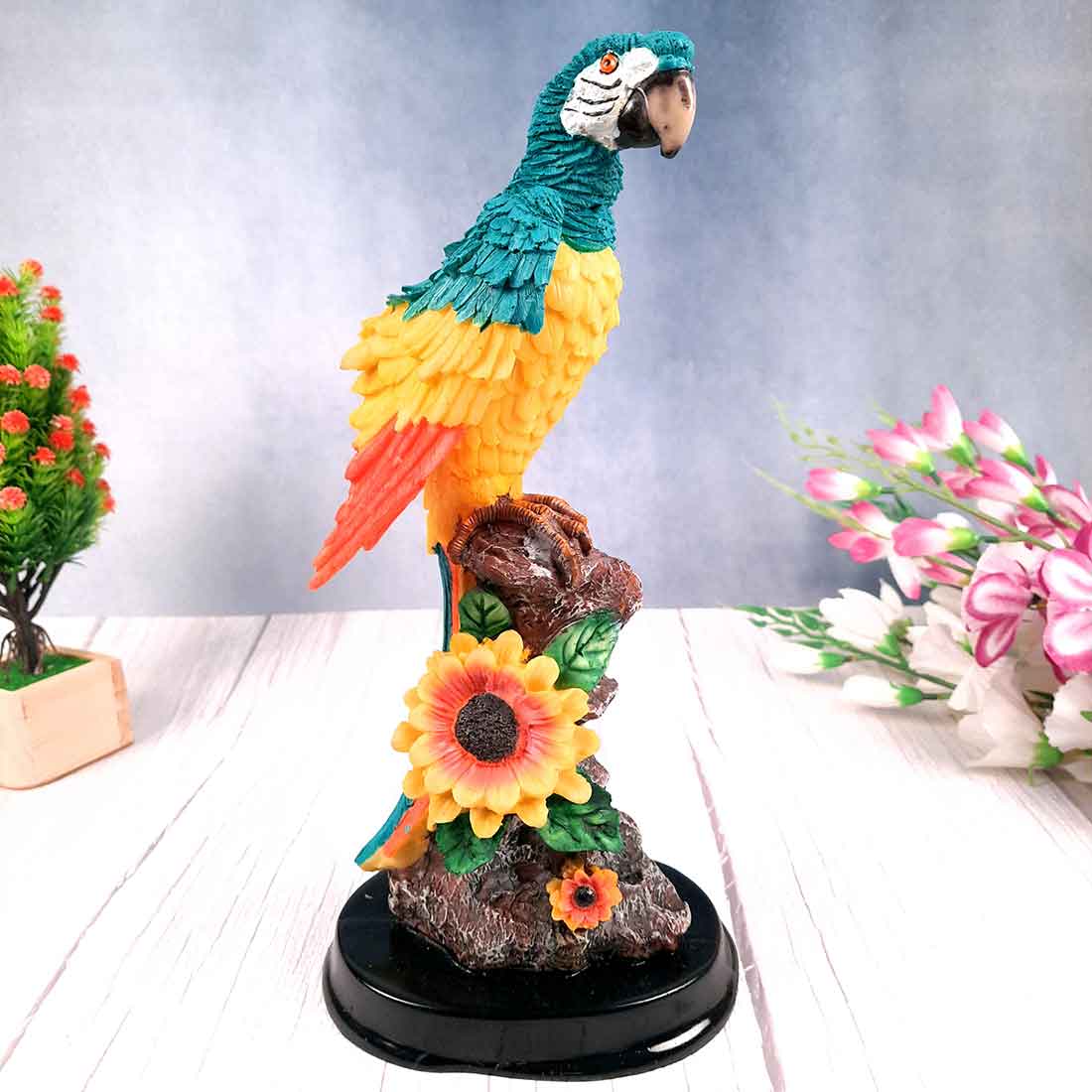 Cute Parrot Pair Showpiece - For Table, Living Room, Garden Decor & Gifts - 13 Inch - Apkamart #Color_Light Blue-Pink