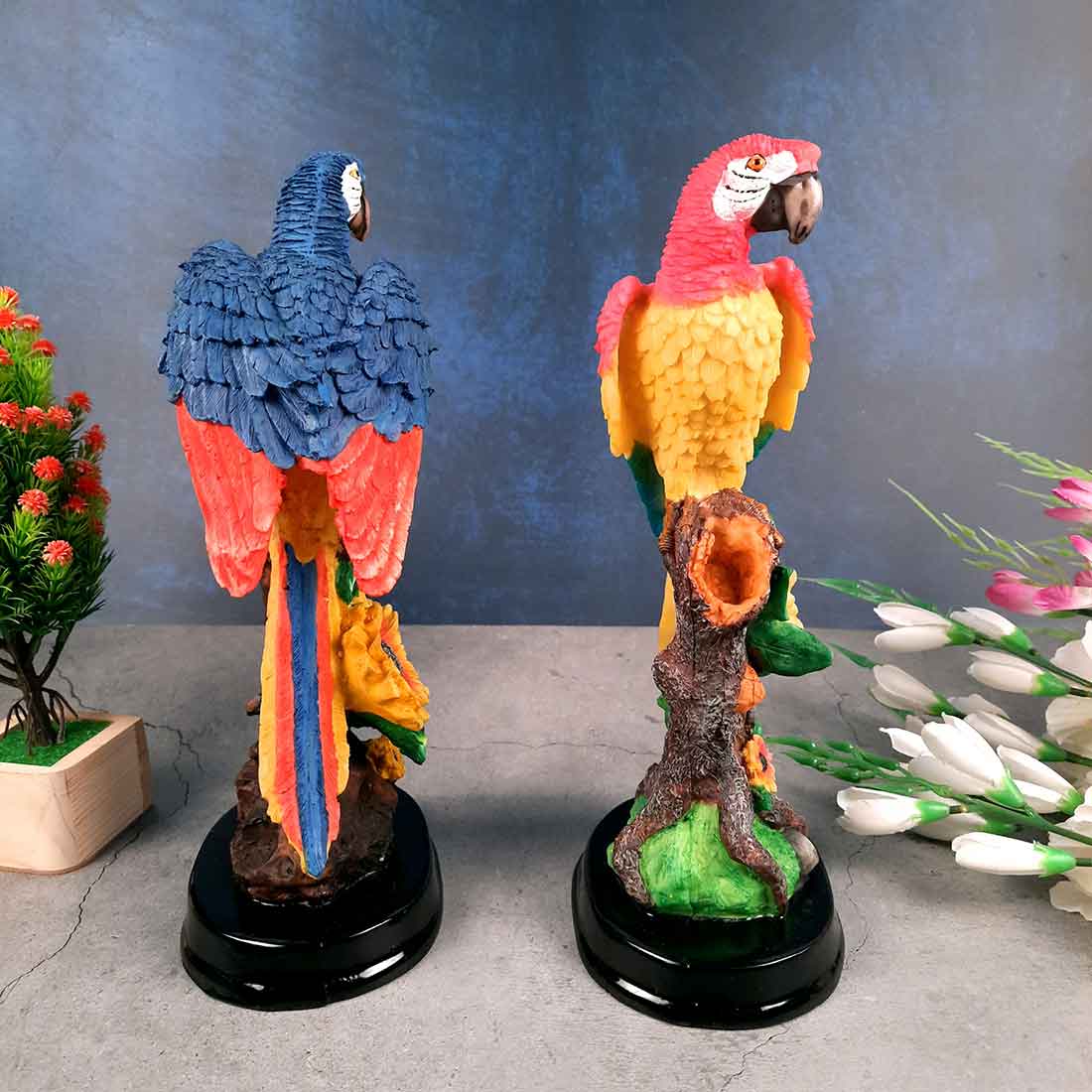 Cute Parrot Pair Showpiece - For Table, Living Room, Garden Decor & Gifts - 13 Inch - Apkamart #Color_Dark Blue-Pink