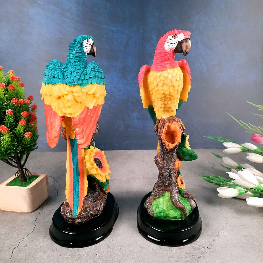 Cute Parrot Pair Showpiece - For Table, Living Room, Garden Decor & Gifts - 13 Inch - Apkamart #Color_Light Blue-Pink