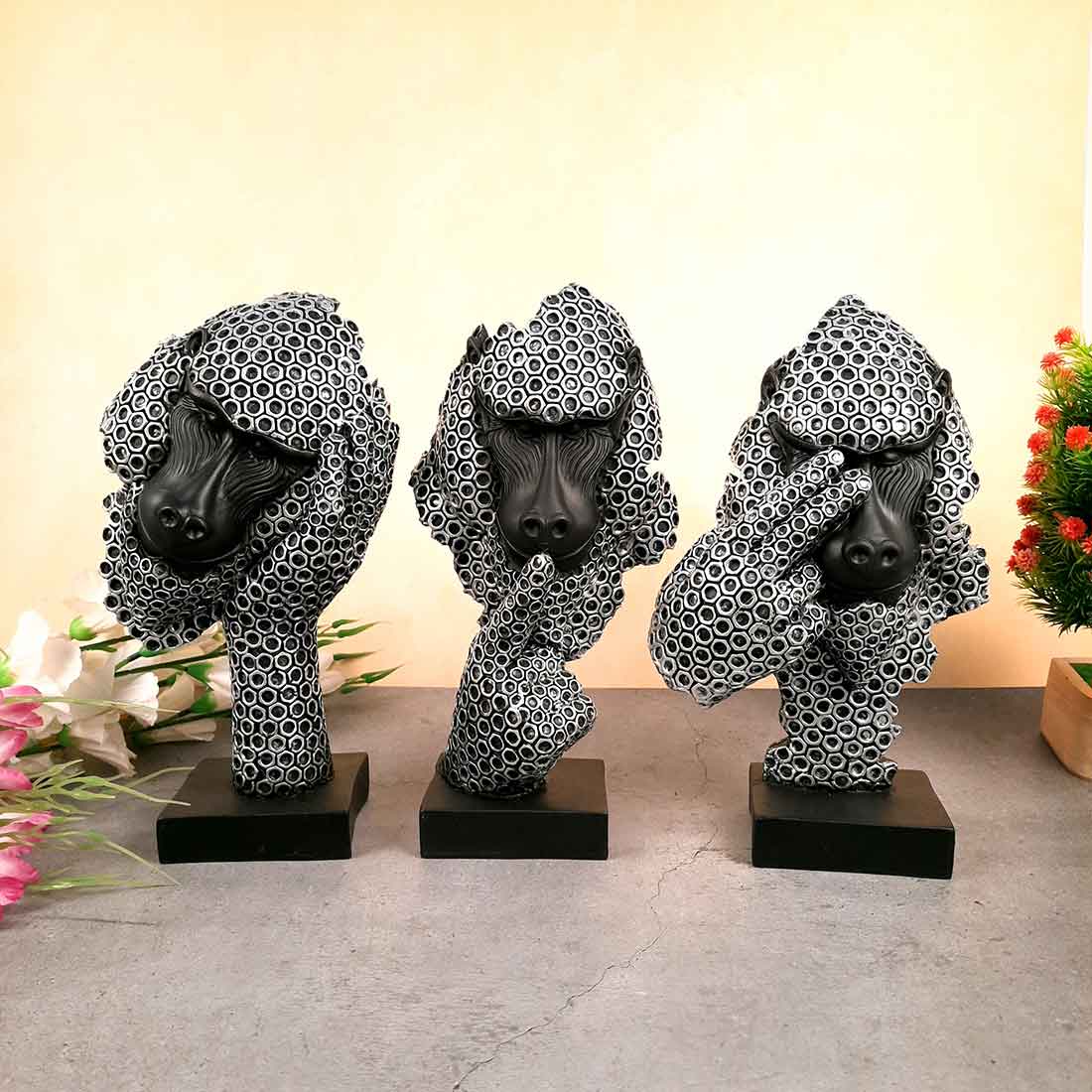 3 Monkey Showpiece Set - Apkamart #Color_Silver