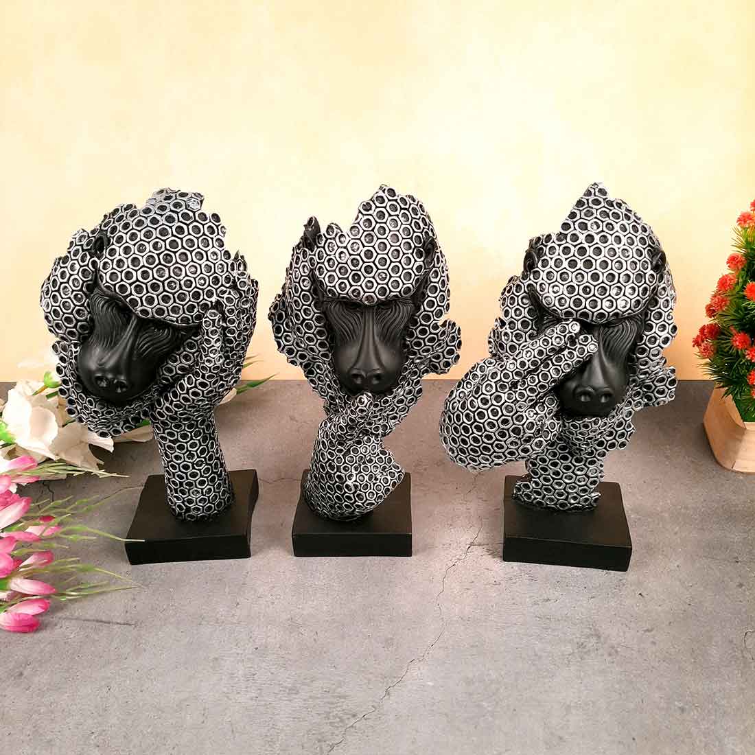 3 Monkey Showpiece Set - Apkamart #Color_Silver