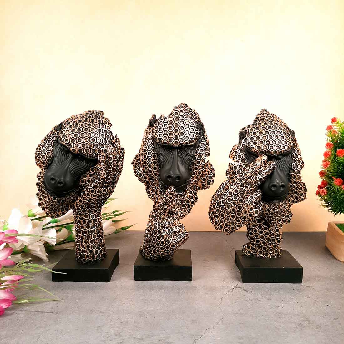 3 Monkey Showpiece Set - Apkamart #Color_Golden