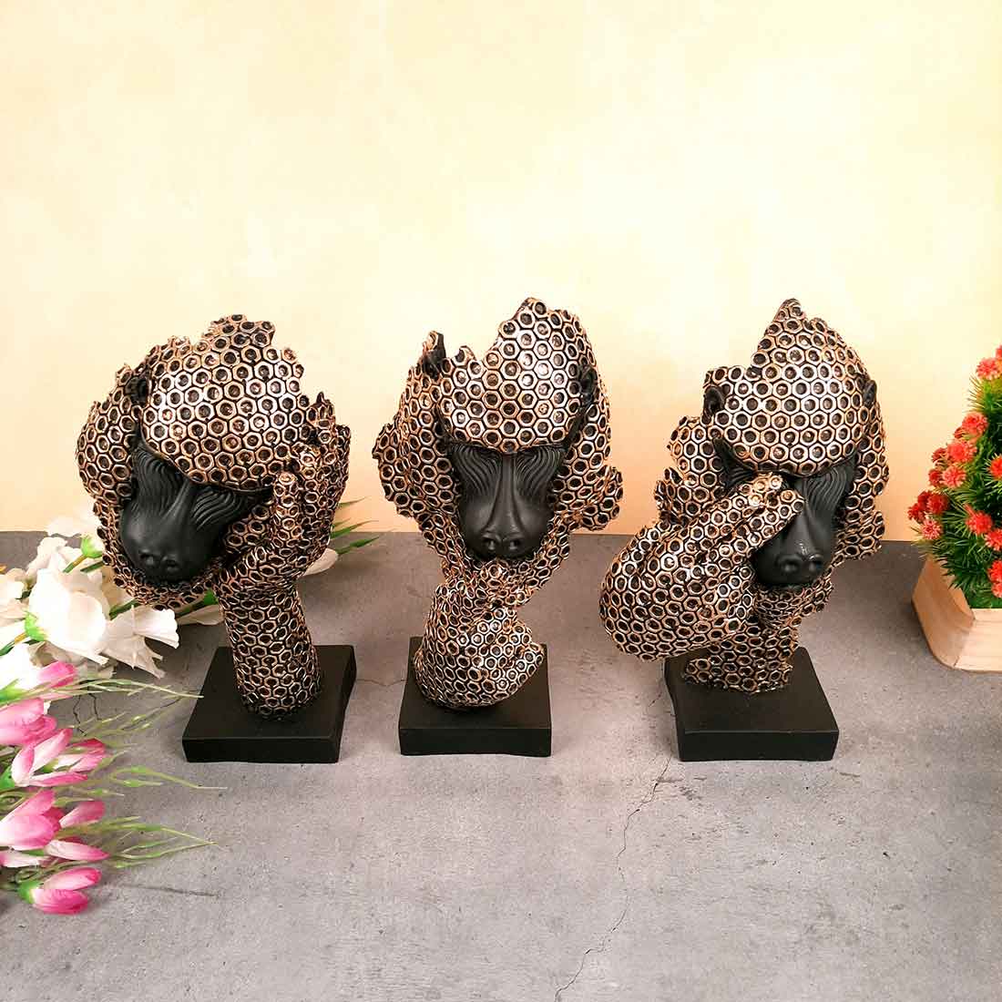 3 Monkey Showpiece Set - Apkamart #Color_Golden