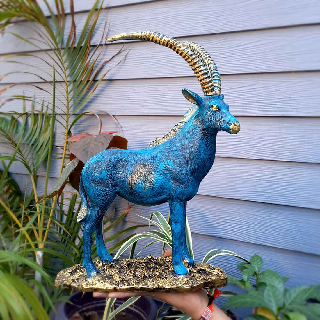 Standing Deer Big Showpiece | Hiran Statue - For Home Decor, Living Room & Gifts - 16 Inch - Apkamart #Color_Blue