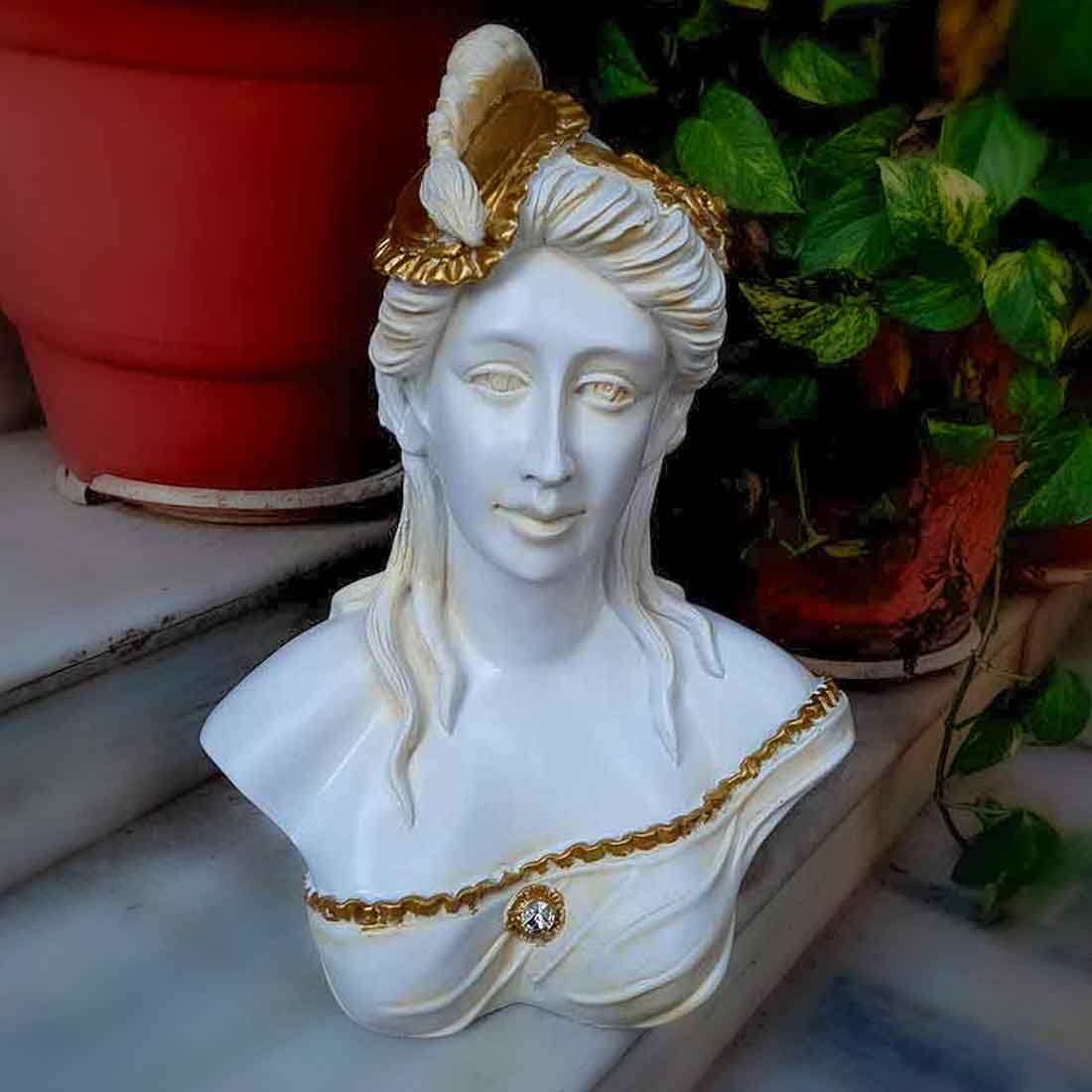 French Lady Antique Statue | Vintage Lady Figurine White - for Living Room, Home & Shelf Décor - 16 Inch