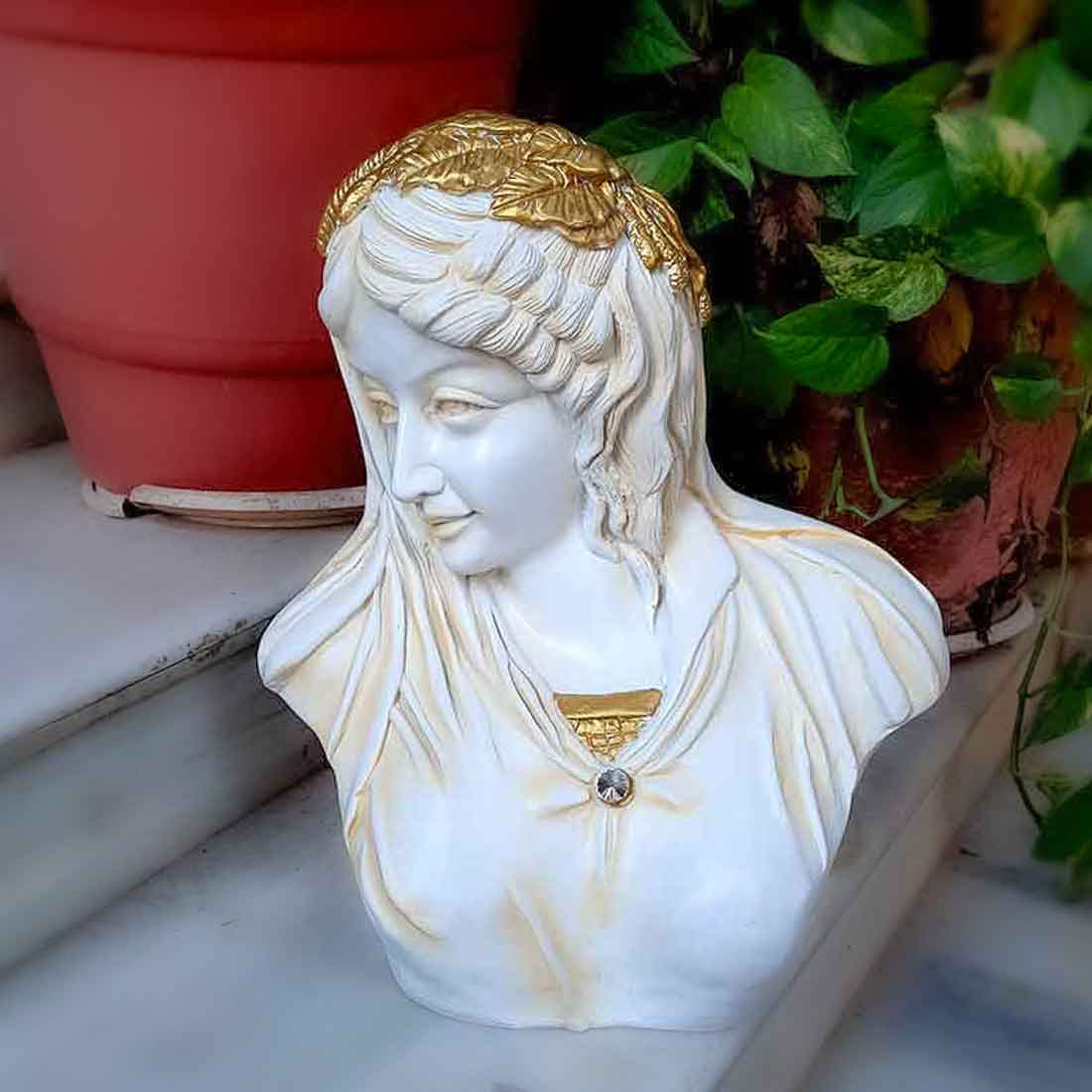 Vintage Lady Figurine White | Greek Statue Lady Bust - for Living Room, Home, Shelf Decor - 14 Inch