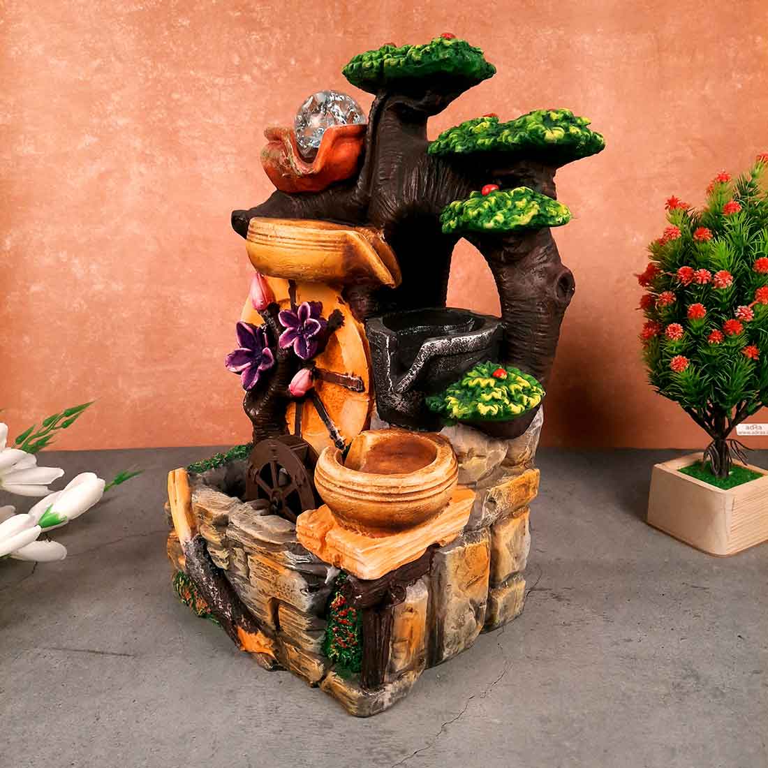 Table Water Fountain | Indoor Fountain with LED Lights - for Home, Garden Decoration & House Warming Gift - 13 Inch - Apkamart #Style_Style 2