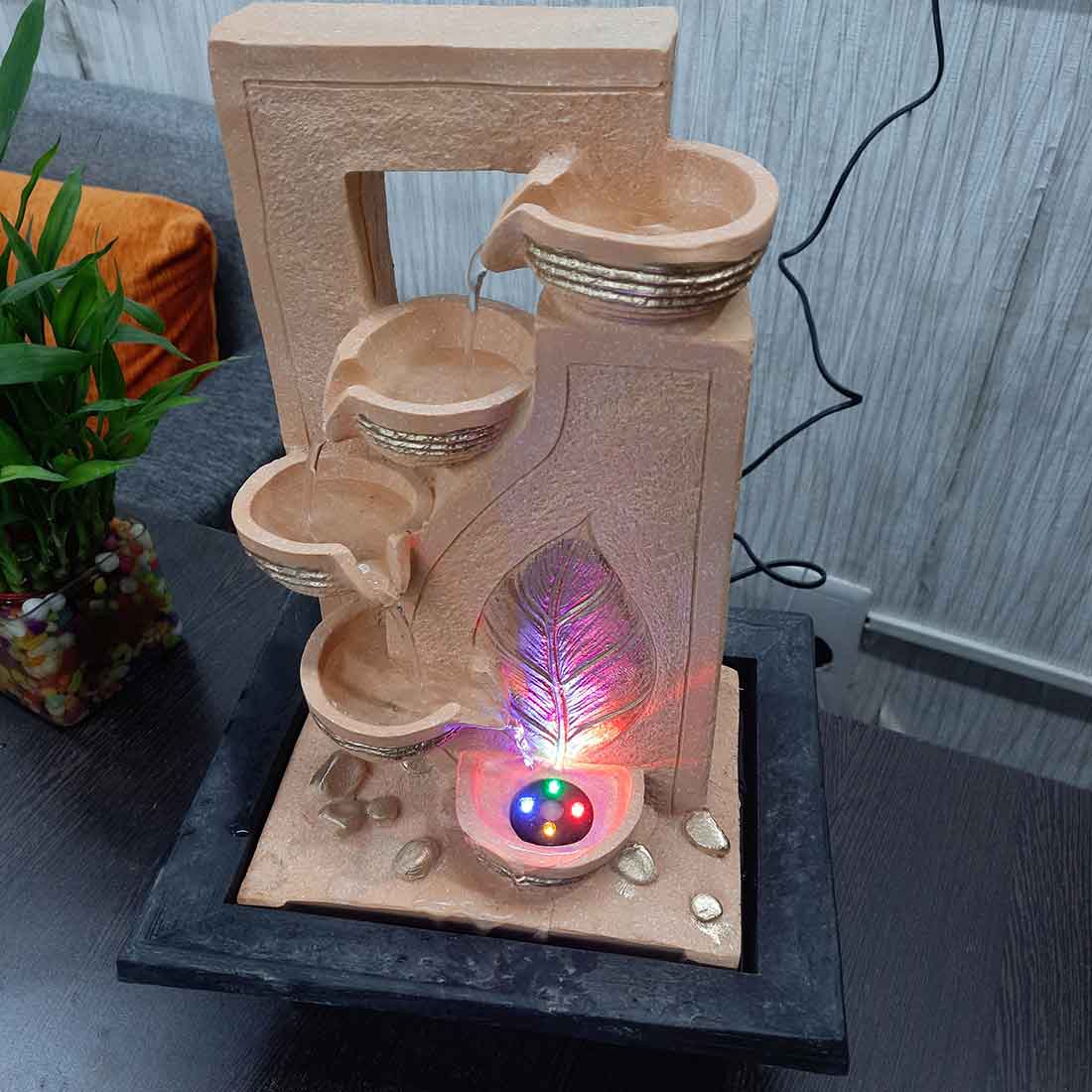 Table Top Water Fountain 5 Step with LED Lights | Decoration Showpiece - For Vastu, Home Décor & Gifts - 15 Inch - Apkamart #Style_Design 2