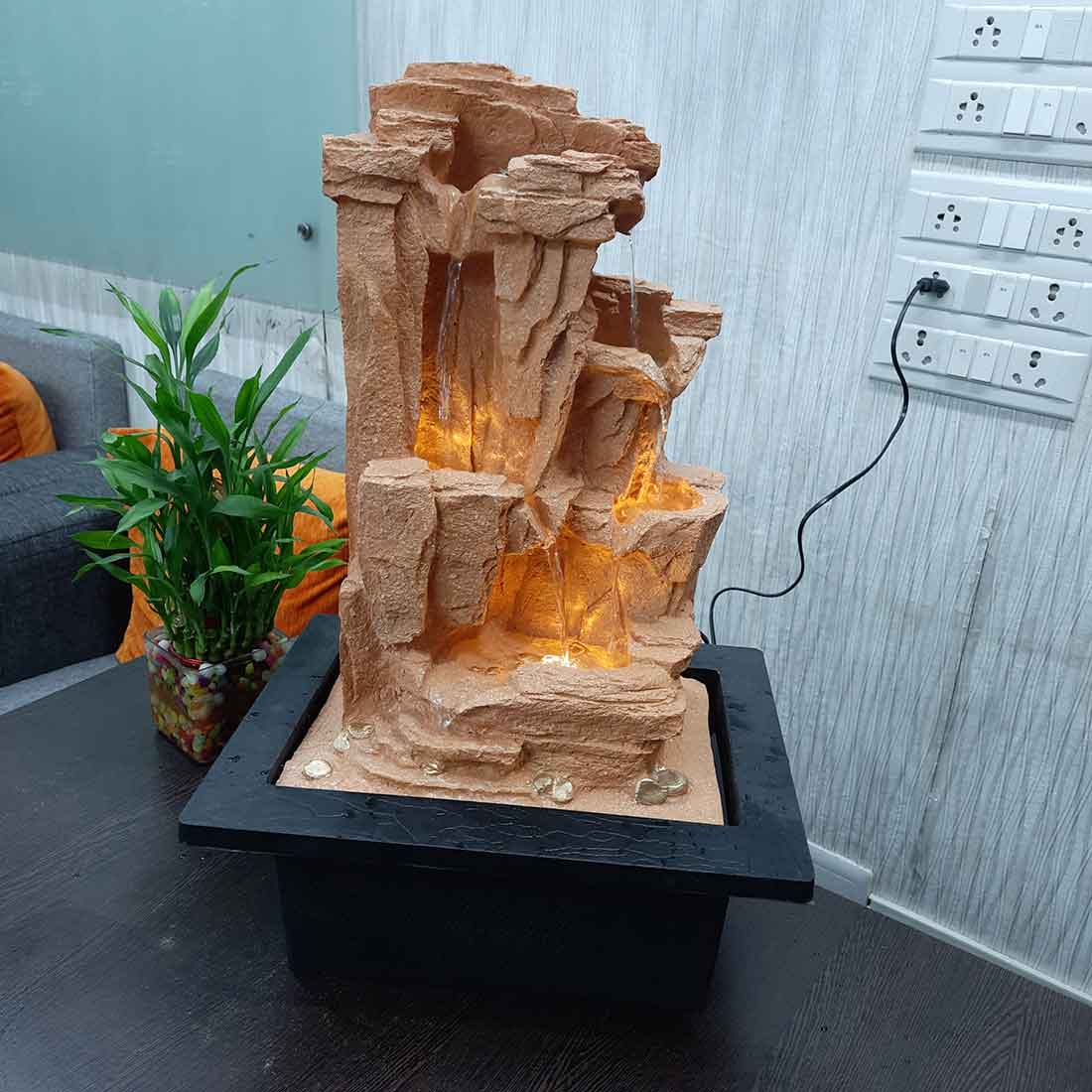Table Top Water Fountain | Indoor Fountains with LED Lights Waterfall  - For Vastu, Table, Office, Living Room, Home Decor & Gifts | Wedding & House Warming Gift - 16 Inch - Apkamart #Style_Design 2