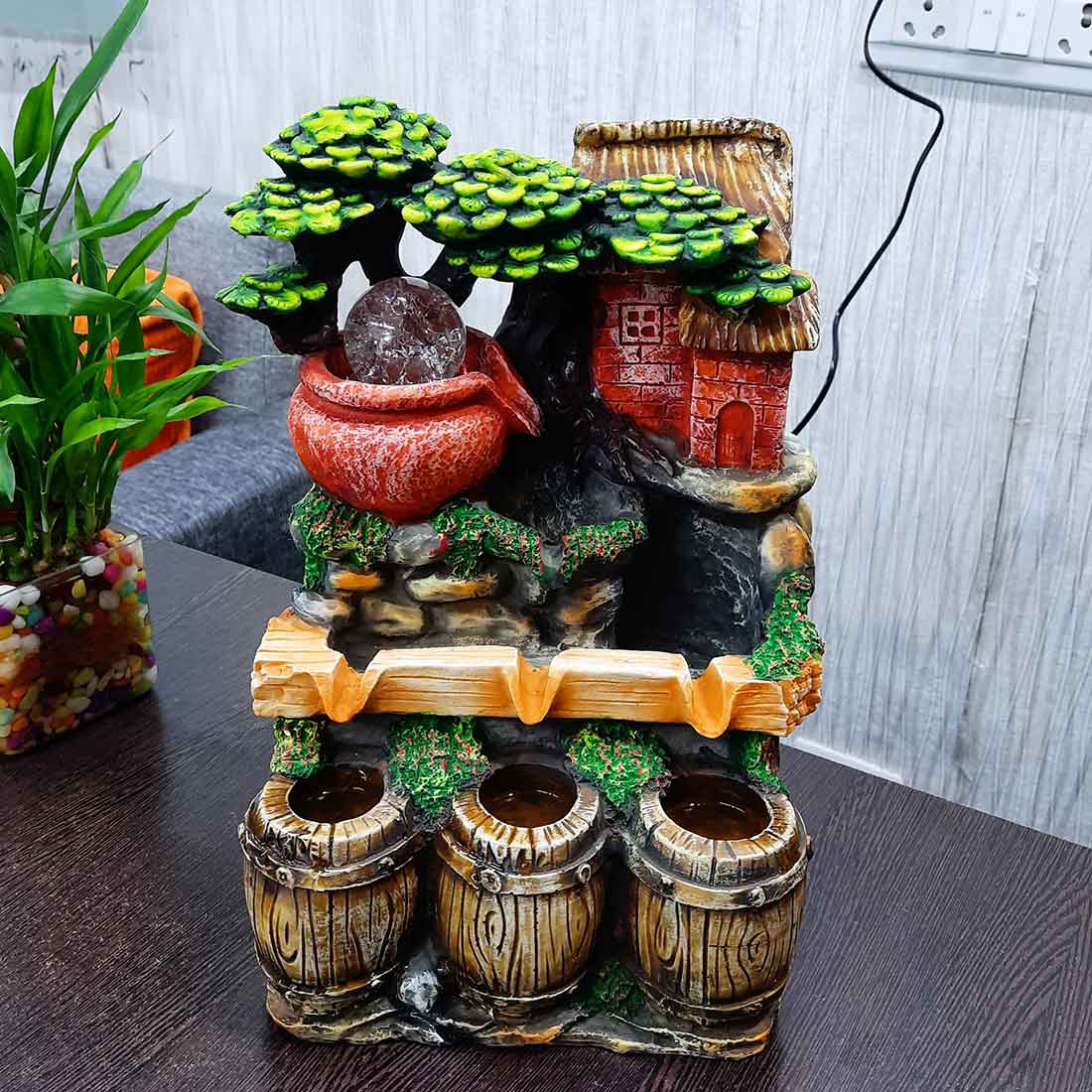 Table Water Fountain | Indoor Fountain with LED Lights - for Home, Garden Decoration & House Warming Gift - 13 Inch - Apkamart #Style_Style 4